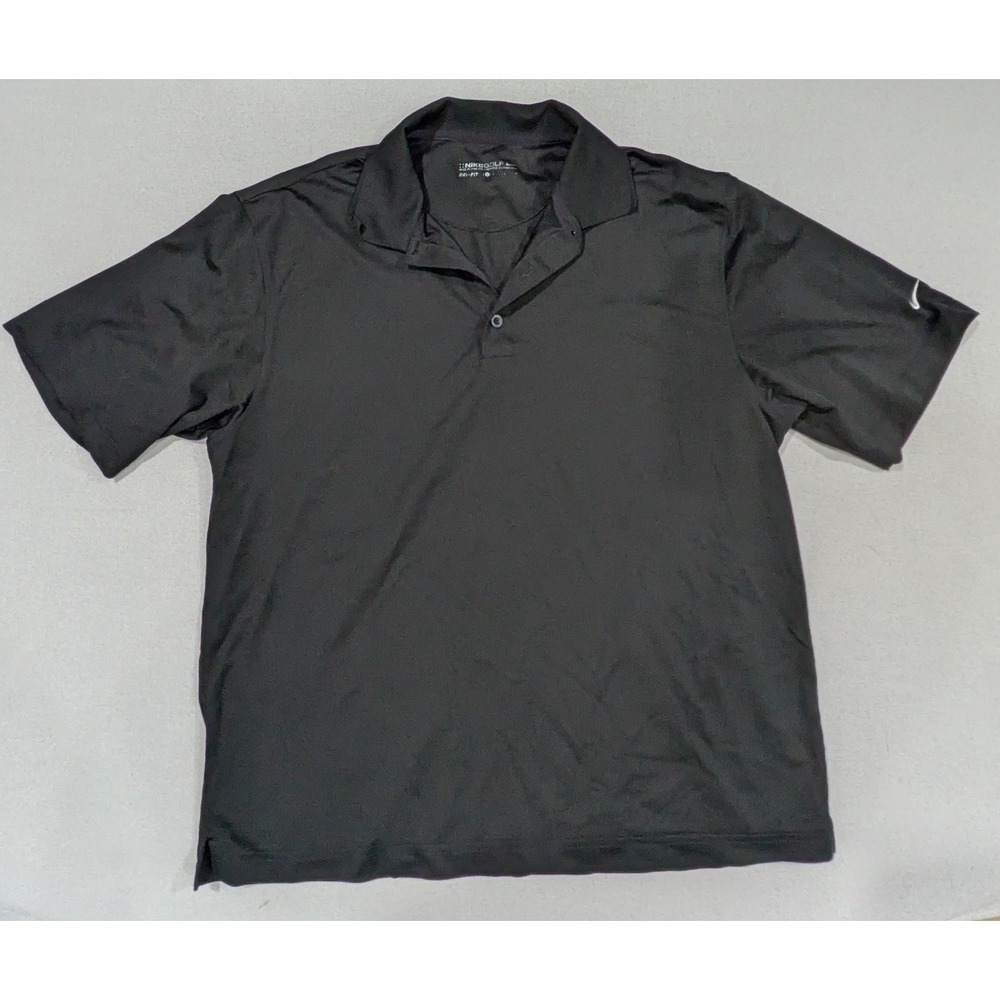 Nike Golf Polo Shirt Mens Large Black Good Dri-FIT Short Sleeve Swoosh Logo